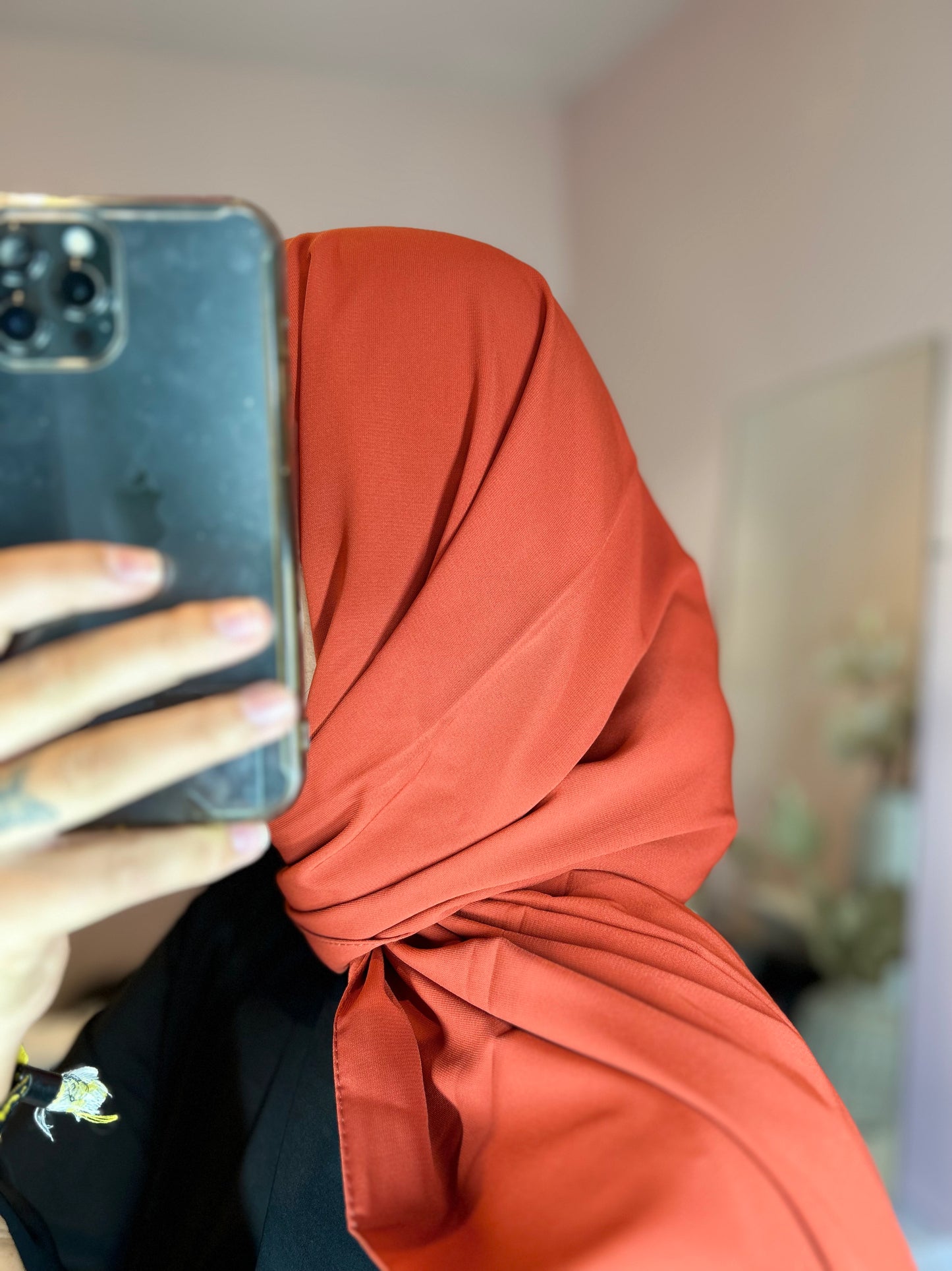 Hijab en soie de Médine de luxe - Rouille